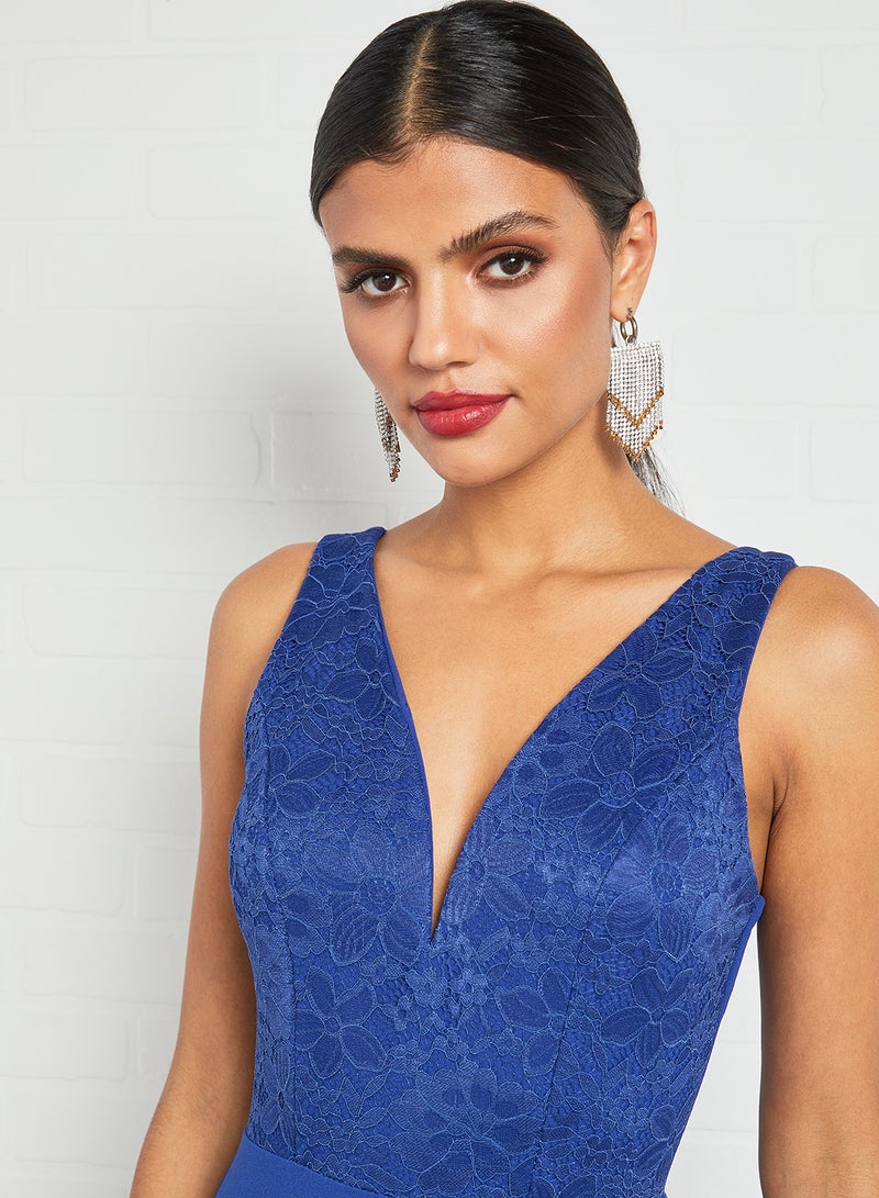 WaL G Italy - Padded Plunge Neck Maxi Dress Blue - Image 1