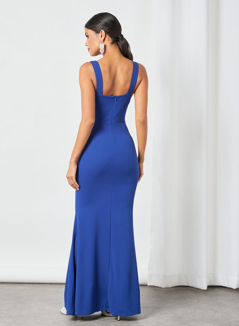 WaL G Italy - Padded Plunge Neck Maxi Dress Blue - Image 1