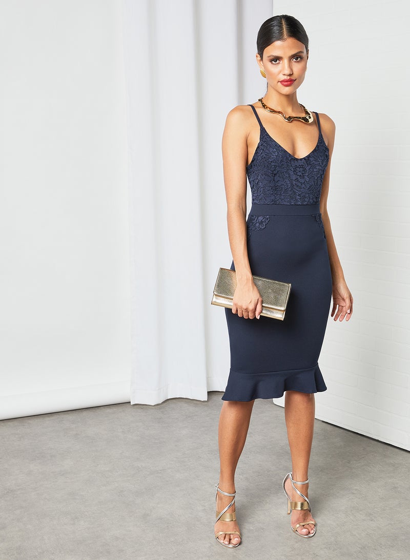 WaL G Italy - Aubree Scoop Neck Midi Dress Navy Blue - Image 1