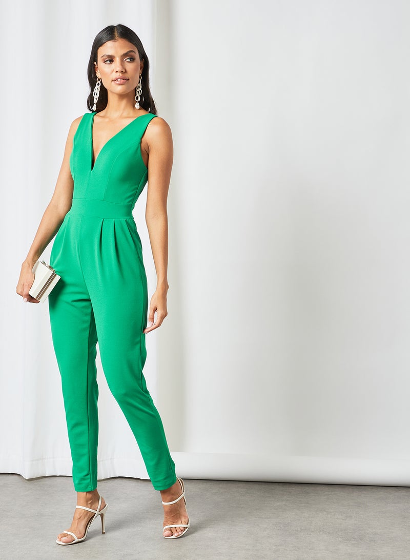 WaL G Italy - Plunge Neck Padded Jumpsuit Green - Image 1