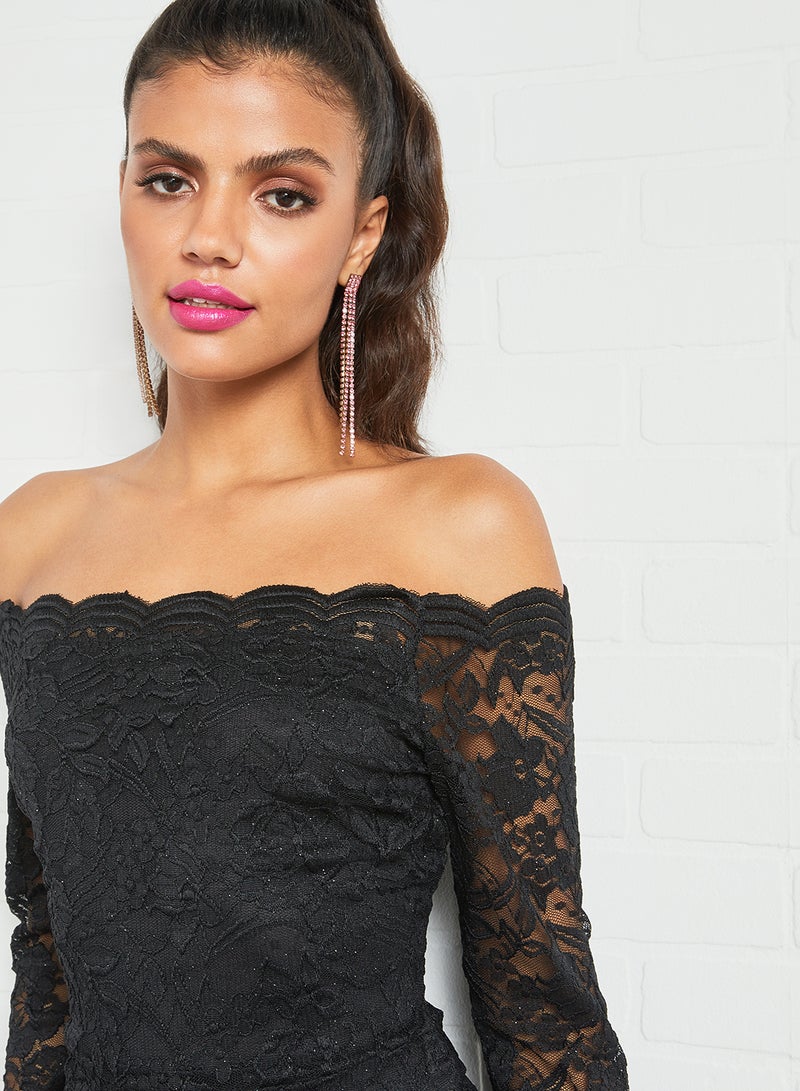 WaL G Italy - Off Shoulder Lace Detail Mini Dress Black - Image 1