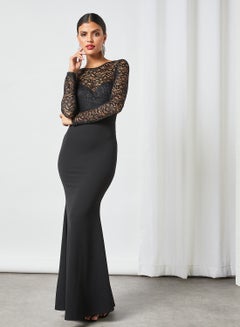 Lace Top Bodycon Maxi Dress Black