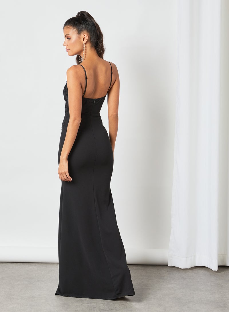 WaL G Italy - Straps Plunge Neck Maxi Dress Black - Image 1