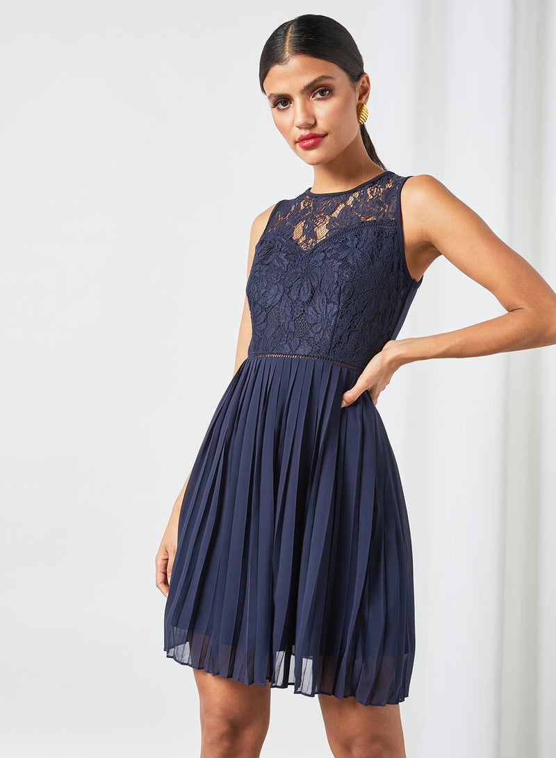 WaL G Italy - Livia Pleated Mini Dress Navy Blue - Image 1