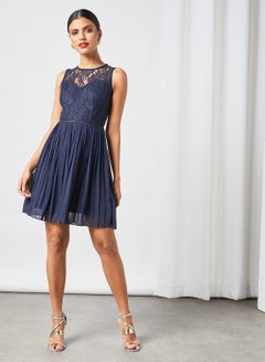 Livia Pleated Mini Dress Navy Blue