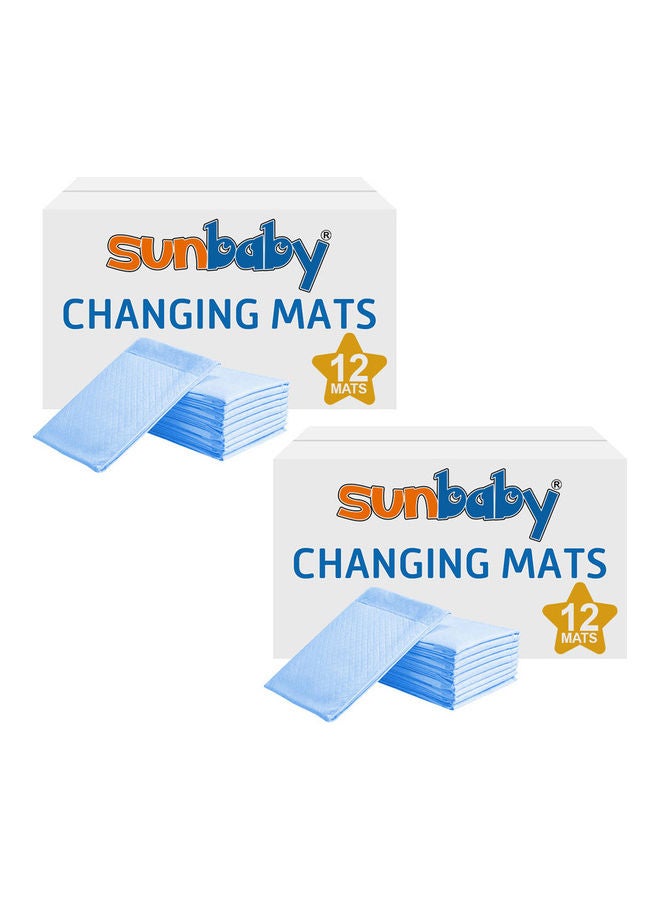 صن بيبي بساط تغيير الحفاضات للاستخدام مرة واحدة - عبوة تتكون من 12 قطعة - مع عرض اشترِ 1 واحصل على الآخر مجاناً - باللون الأزرق - Image 1