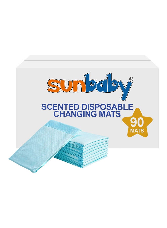 صن بيبي بساط معطر لتغيير الحفاضات، للاستخدام مرة واحدة - تتكون العبوة من 90 قطعة - باللون الأزرق - Image 1