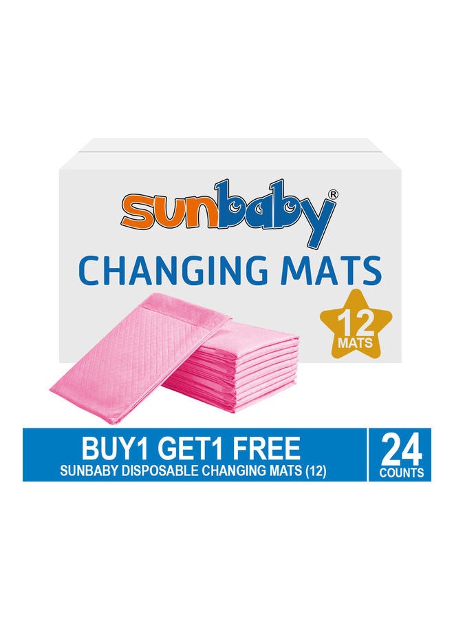 صن بيبي مفارش تغيير الحفاضات للاستخدام مرة واحدة - عبوة من 12 قطعة - اشتر 1 واحصل على 1 مجاناً - لون وردي - Image 2