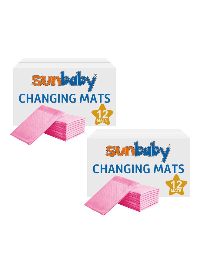 صن بيبي مفارش تغيير الحفاضات للاستخدام مرة واحدة - عبوة من 12 قطعة - اشتر 1 واحصل على 1 مجاناً - لون وردي - Image 1