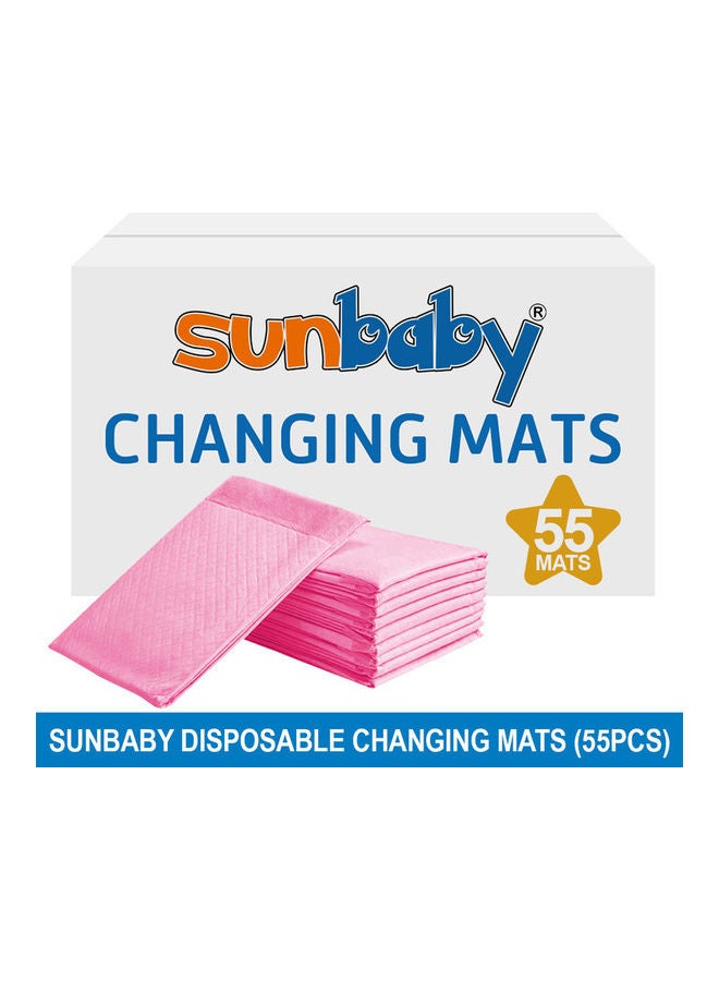 صن بيبي بساط تغيير الحفاضات للاستخدام مرة واحدة - مجموعة من 55 قطعة - لون وردي - Image 2