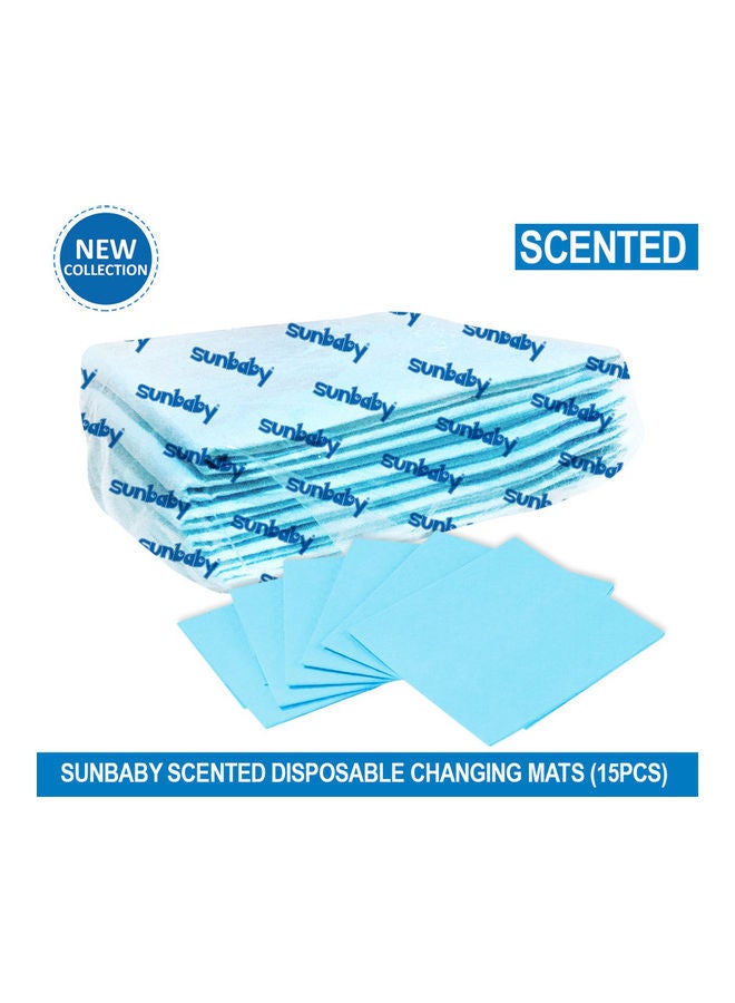 صن بيبي بساط معطر لتغيير الحفاضات، للاستخدام مرة واحدة - تتكون العبوة من 15 قطعة - باللون الأزرق - Image 2