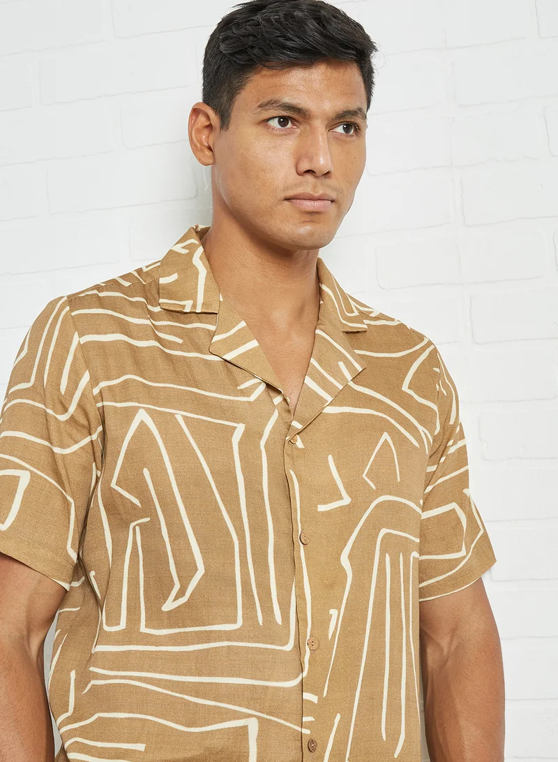 CORD All-Over Print Shirt Brown