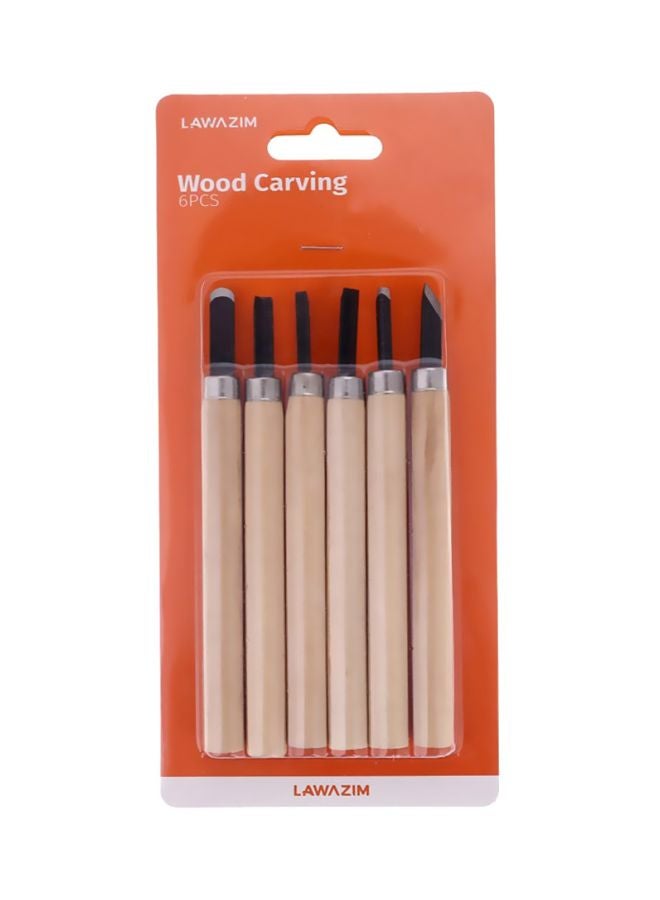 LAWAZIM 6-Piece Wood Carving Set Beige/Black - Image 3