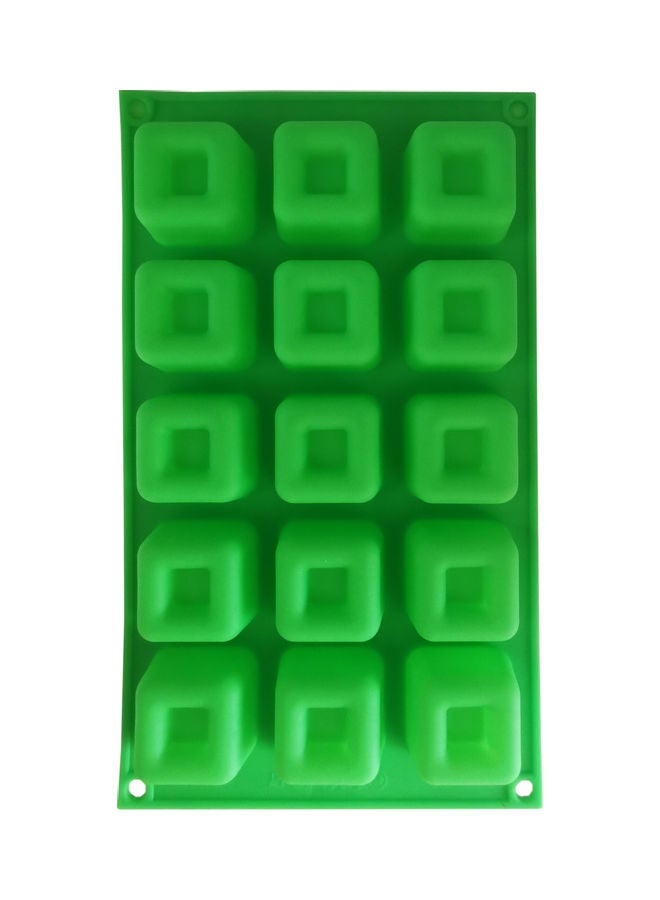 15 Cavity Cube Square Shape Silicone Mould Green 29x17cm - Image 1