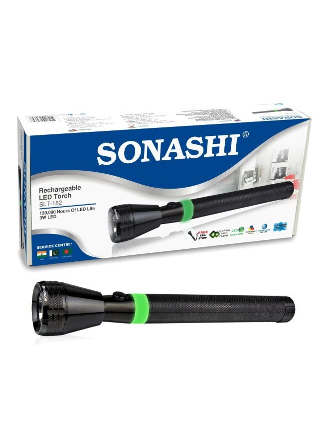 SONASHI - Rechargeable LED Torch  Bright Flashlight 4000mAh Battery  34 Hours Continuous Working  Ideal for Indoor and Outdoor Activities  Hyper Bright Light with Unbreakable Glass SLT-182 Black/Green 26cm - Image 1