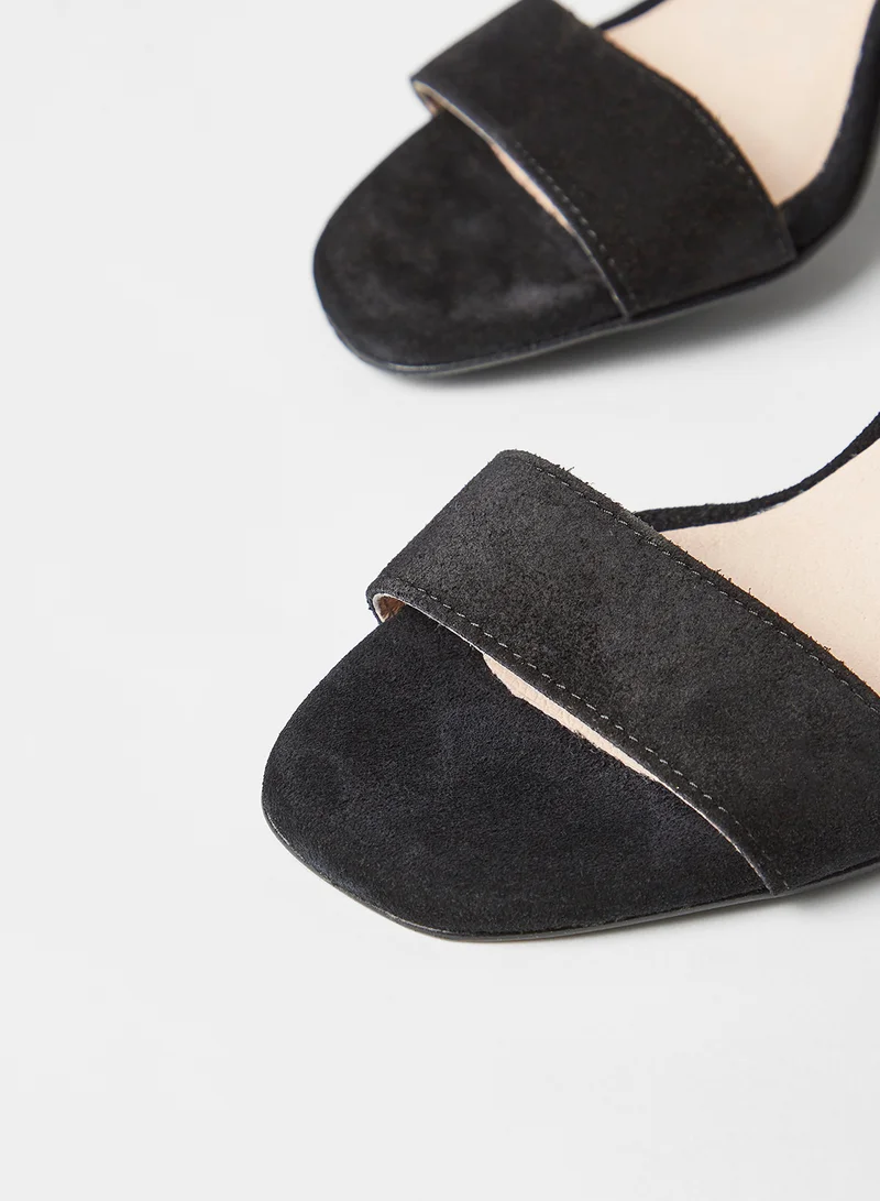 VERO MODA Leather Block Heel Sandals Black