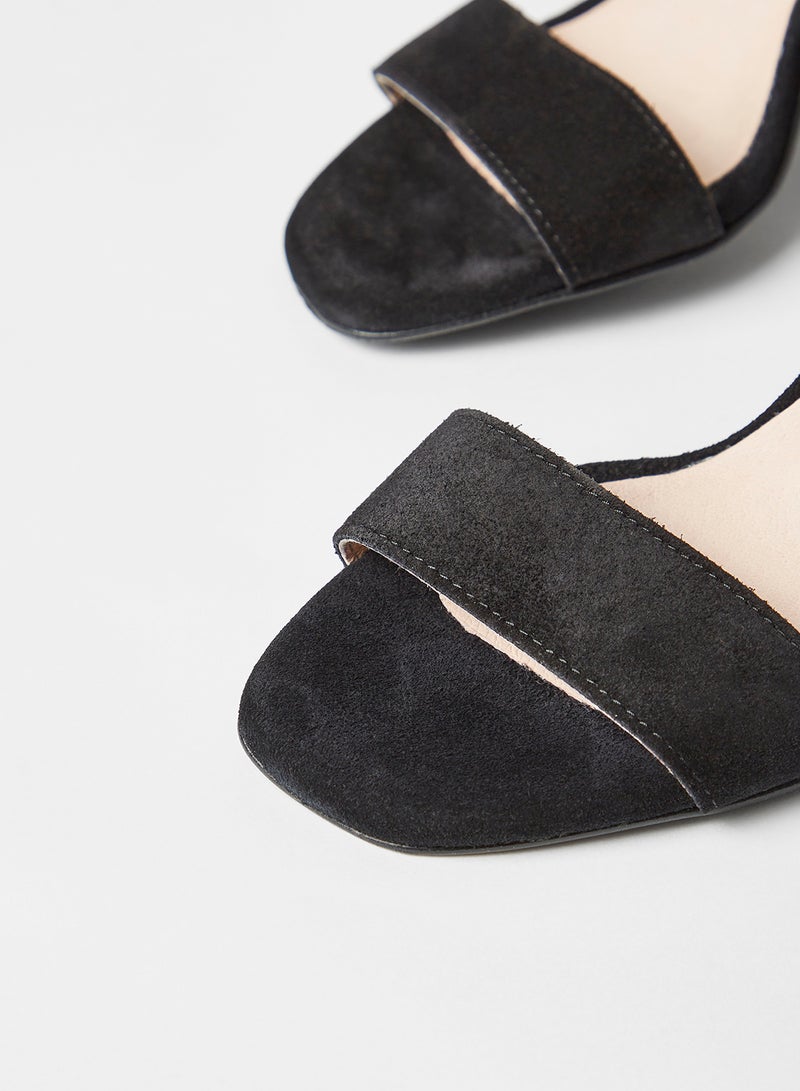 Leather Block Heel Sandals Black