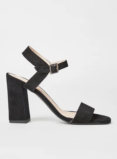 VERO MODA Leather Block Heel Sandals Black