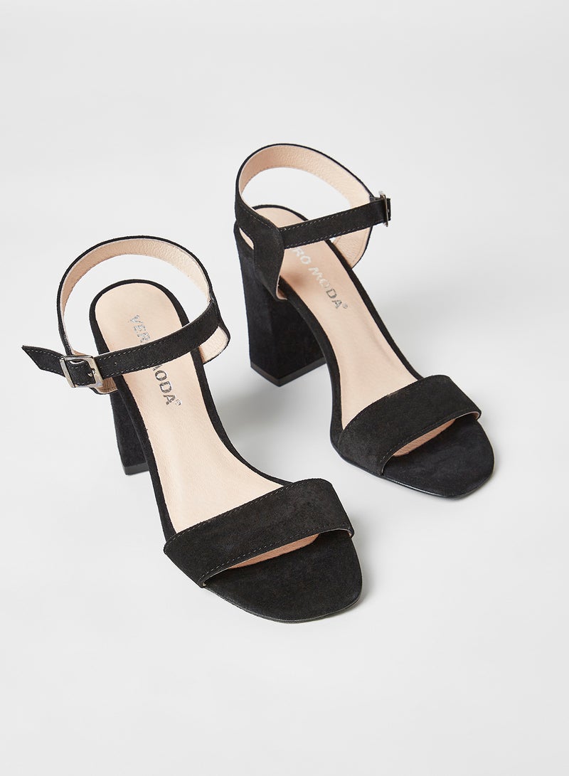 Leather Block Heel Sandals Black