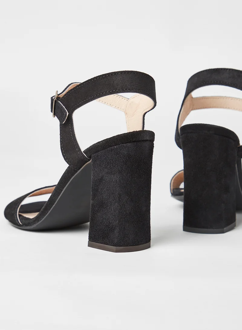 VERO MODA Leather Block Heel Sandals Black