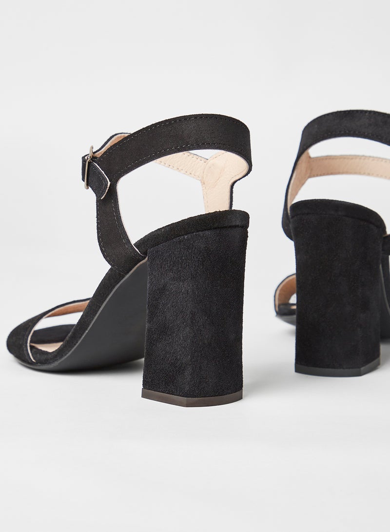Leather Block Heel Sandals Black
