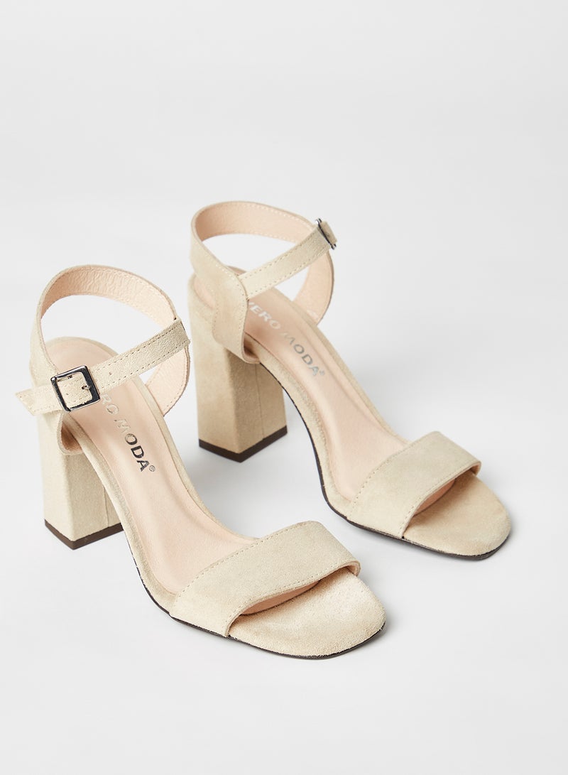 VERO MODA - Leather Block Heel Sandals Beige - Image 1