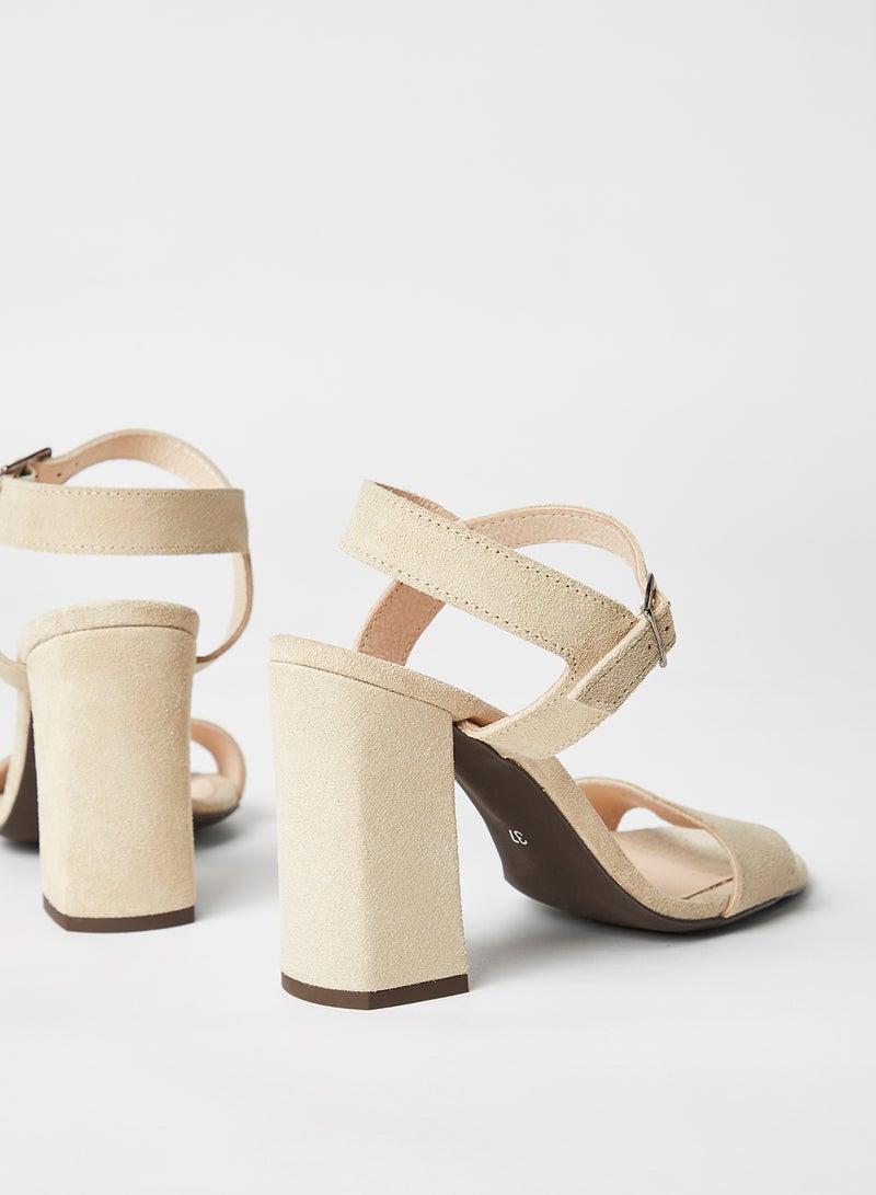 VERO MODA - Leather Block Heel Sandals Beige - Image 1