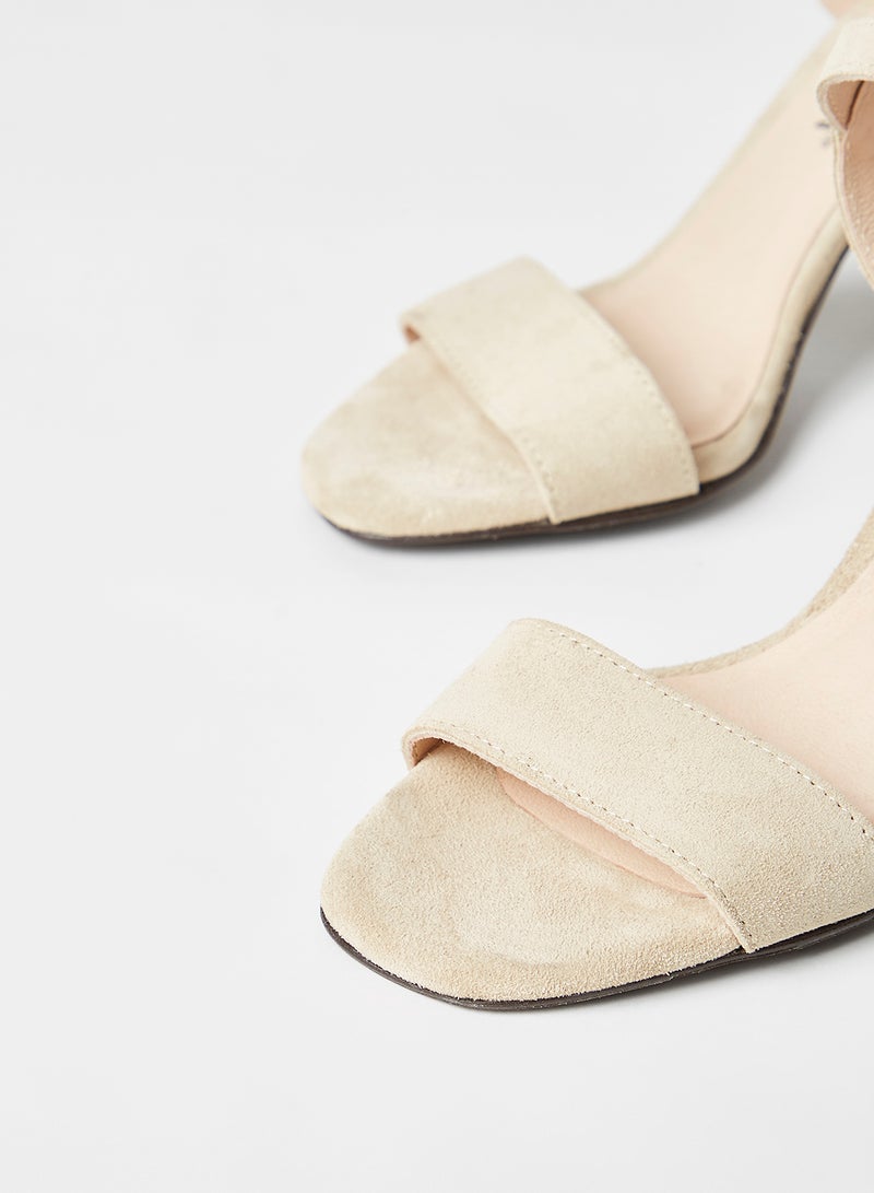 VERO MODA - Leather Block Heel Sandals Beige - Image 1