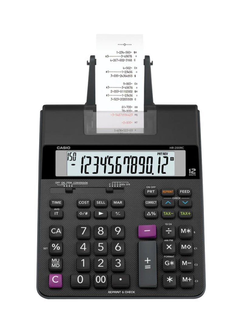 CASIO - Mini Printing Calculator HR-100RC-BK-DC Black - Image 1