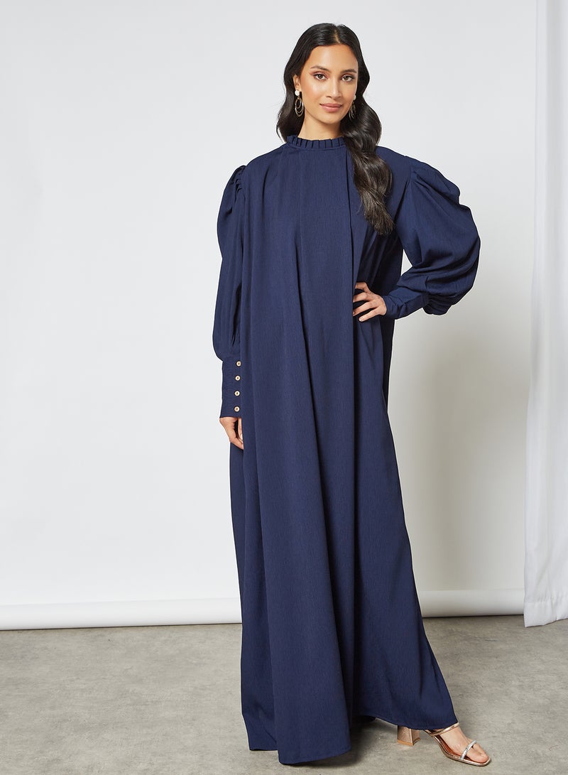 HANA & SARA - Classic High Neck Tie Waist Jalabiya Blue - Image 1