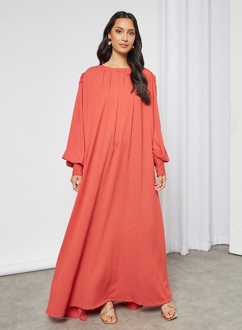 HANA & SARA - Classic Round Neck Tie Waist Jalabiya Maroon - Image 1
