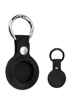 Protective Leather case cover for Apple AirTag with smart key ring Black