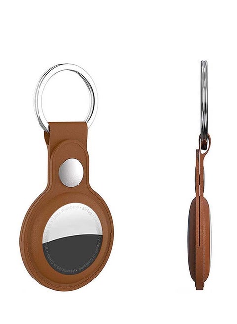 Protective Leather case cover for Apple AirTag with smart key ring Saddle Brown