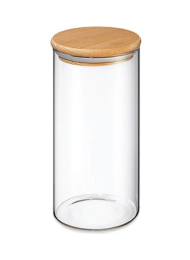 BLACKSTONE Glass Jar Canister with Wooden Lid Clear/Brown 1000ml 