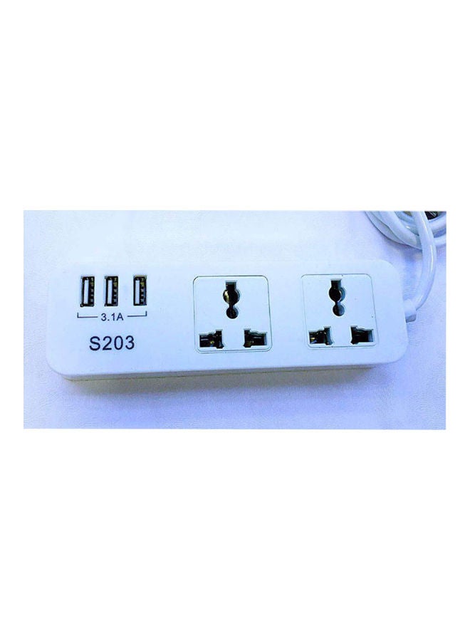Power Socket Extension With 2 USB Ports White 
