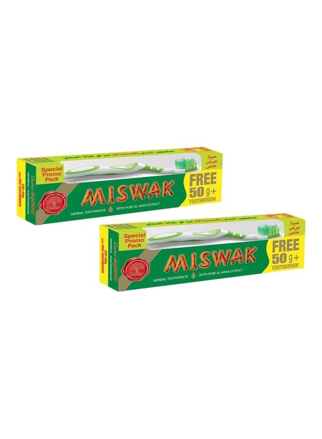 Dabur - 4-Piece Miswak Herbal Toothpaste And Toothbrush Set Green 190grams - Image 1