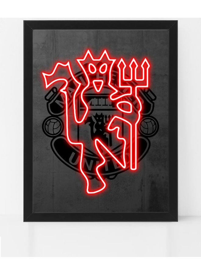 إكسسوارات بومة ملصق نيون مطبوع عليه شعار نادي مانشستر يونايتد مع إطار أحمر/أسود 30 x 40سم