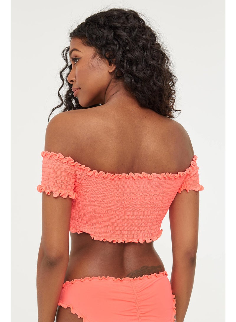 Ardene - Smoked Off Shoulder Bikini Top Orange - Image 1