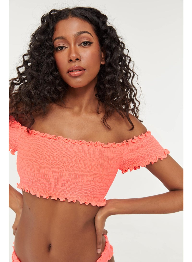 Ardene - Smoked Off Shoulder Bikini Top Orange - Image 1
