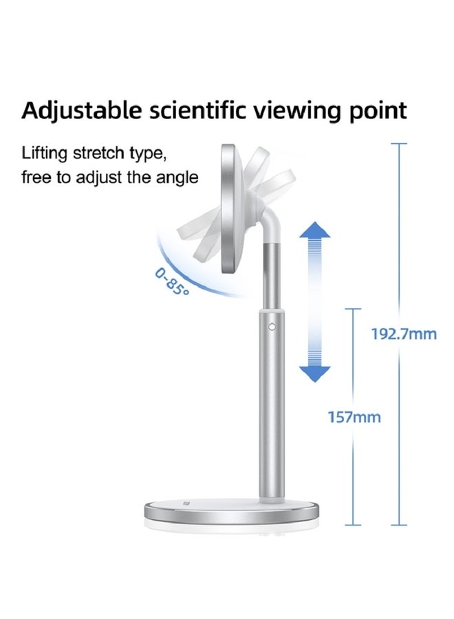 JOYROOM - Magnetic Mobile Phone Holder And Adjustable Magsafe Stand, Weighted Base with Extension Dock Stand for MagSafe Charger Foldable Desktop Phone Holder Compatible iPhone Silver - Image 1