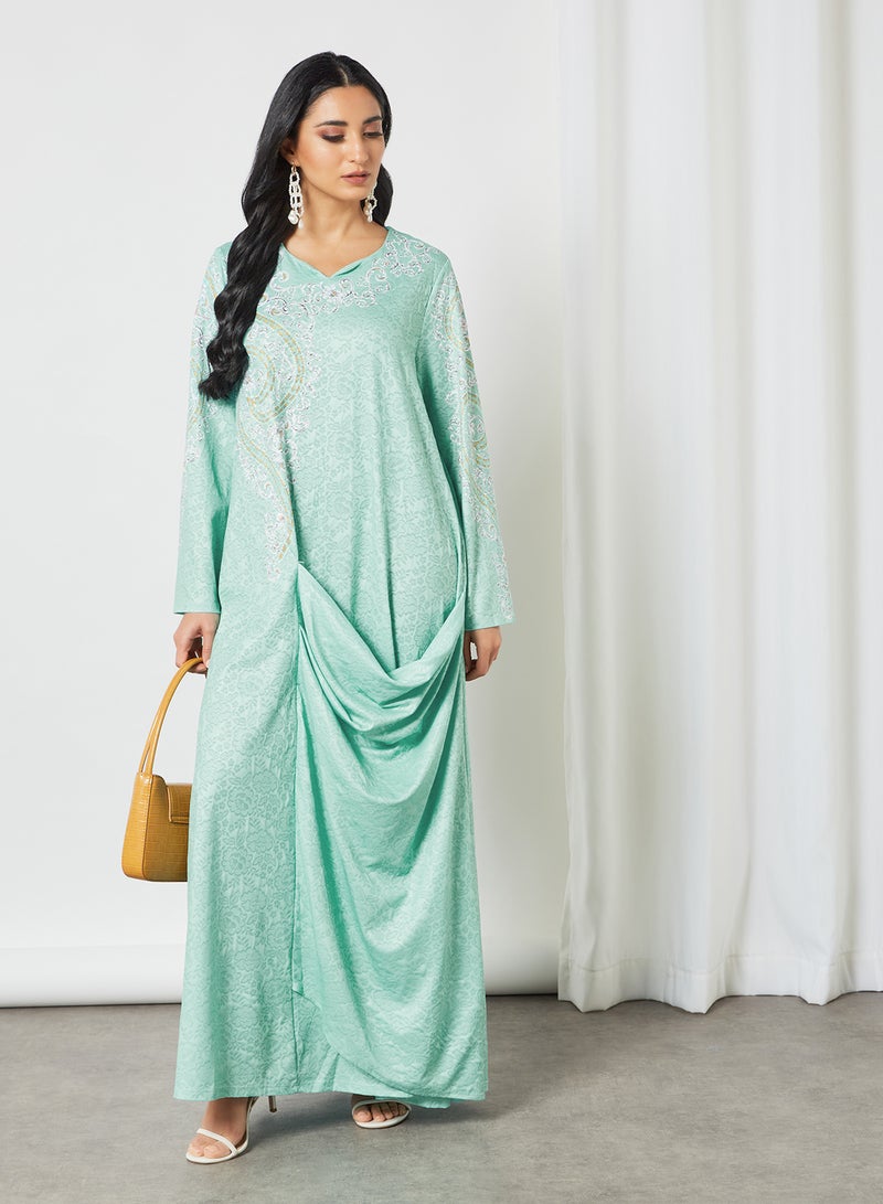 SIVVI for HANIYA Printed Draped Jalabiya Green  - Image 4