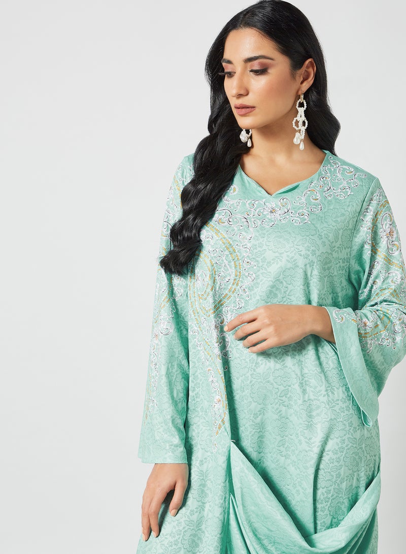 SIVVI for HANIYA Printed Draped Jalabiya Green  - Image 2