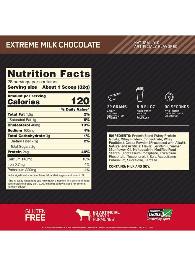 Optimum Nutrition Gold Standard 100% Whey Protein Powder Extreme Milk Chocolate 2lbs  - Image 4