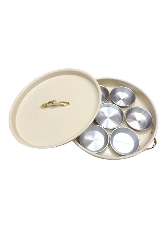 7-Piece Serving Tray With Dip Lid Beige/Silver 38centimeter