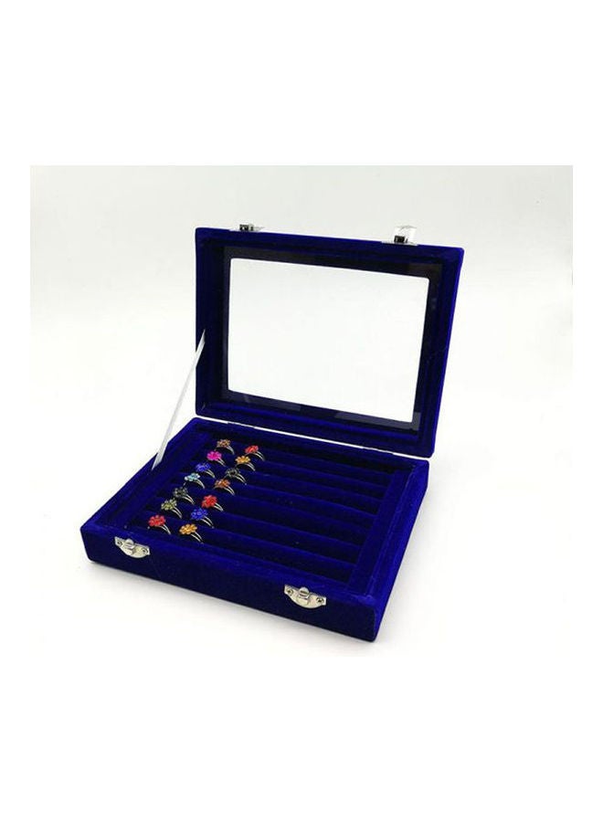 Clear Lid 7 Slots Velvet Carrying Case With Glass Cover Jewelry Rings Earrings Tray Showcase Display Storage Box Organizer 
