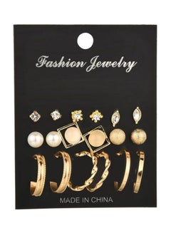 9 Pcs Crystal Pearl Beads Hoop Stud Earrings Set For Women-China
