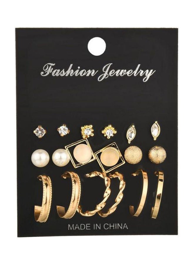 Generic - 9 Pcs Crystal Pearl Beads Hoop Stud Earrings Set For Women-China - Image 1