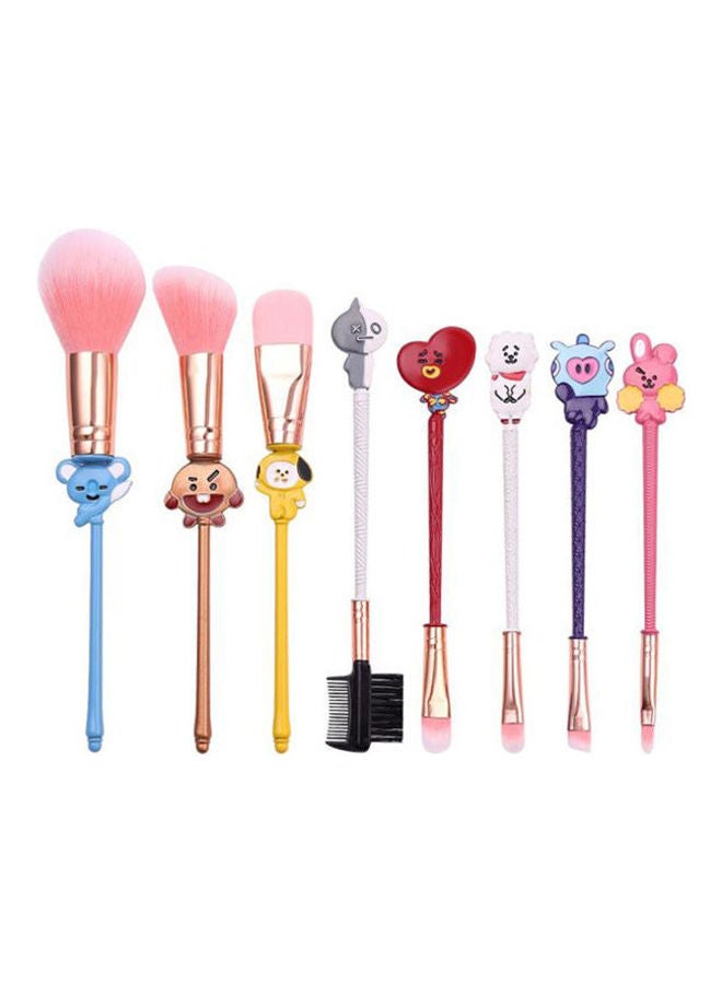 8 Pieces Bts Cartoon Shape Makeup Brush Set Multicolour