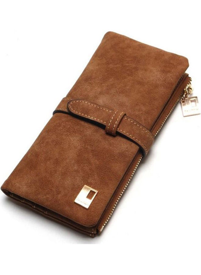 Vintage Matte Leather Card & Id Cases Multi-Card Long Big Bifold Wallet For Women Brown 