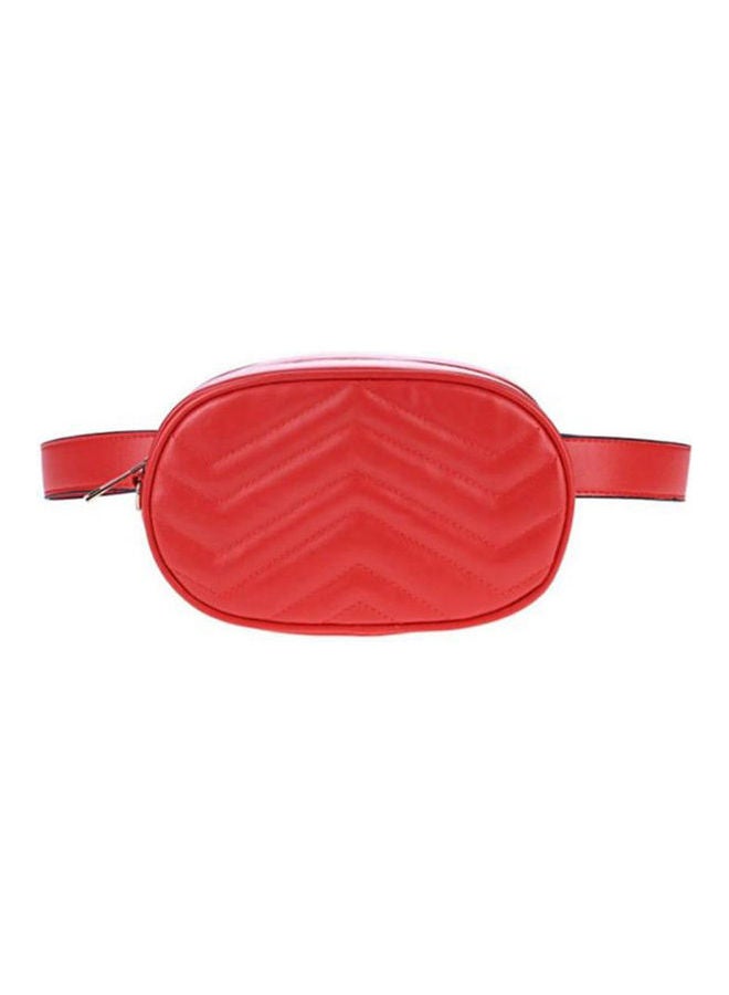 Women outdoor oval leather Waist Bag Fanny Pack Belt Bag Red 